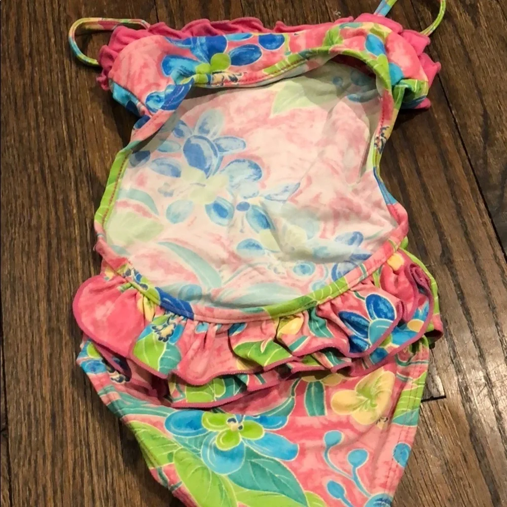 Ralph Lauren Vibrant Pink & Blue Floral Ruffled One-Piece Swim☀️ 24M